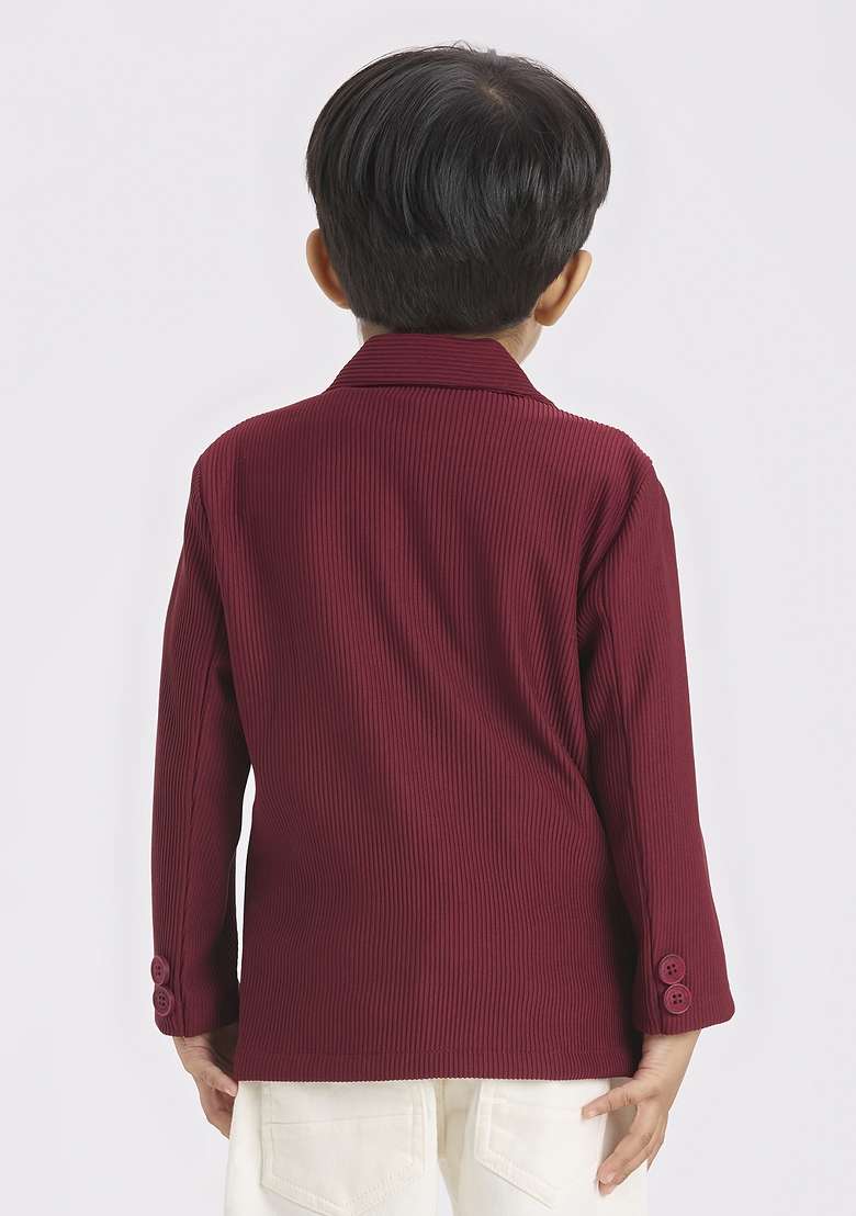 Maroon Printed Lycra Suit Set For Boy - Indya