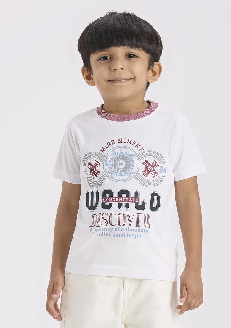 Maroon Printed Lycra Suit Set For Boy