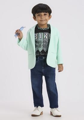 Neon Green Printed Lycra Suit Set For Boy