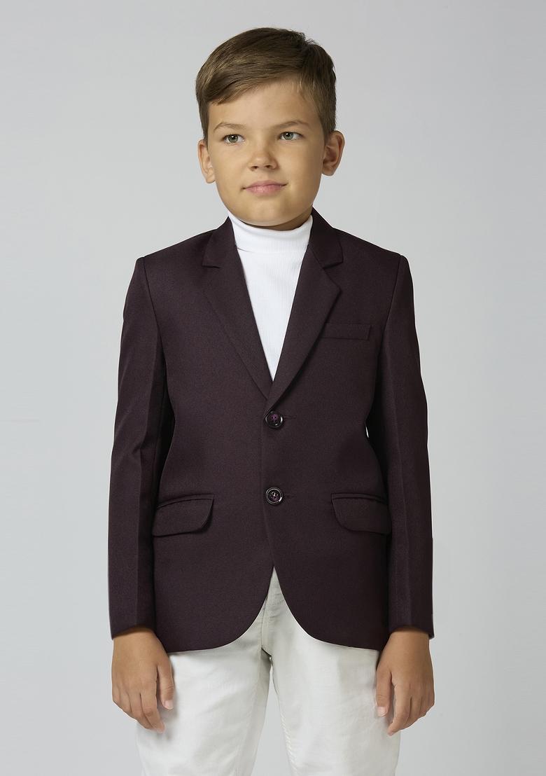 Wine Solid Poly Cotton Blazer For Boy