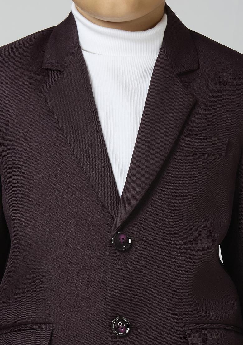 Wine Solid Poly Cotton Blazer For Boy