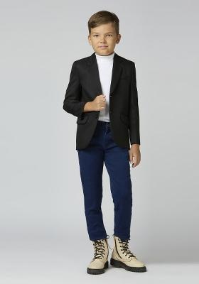 Black Solid Poly Cotton Blazer For Boy