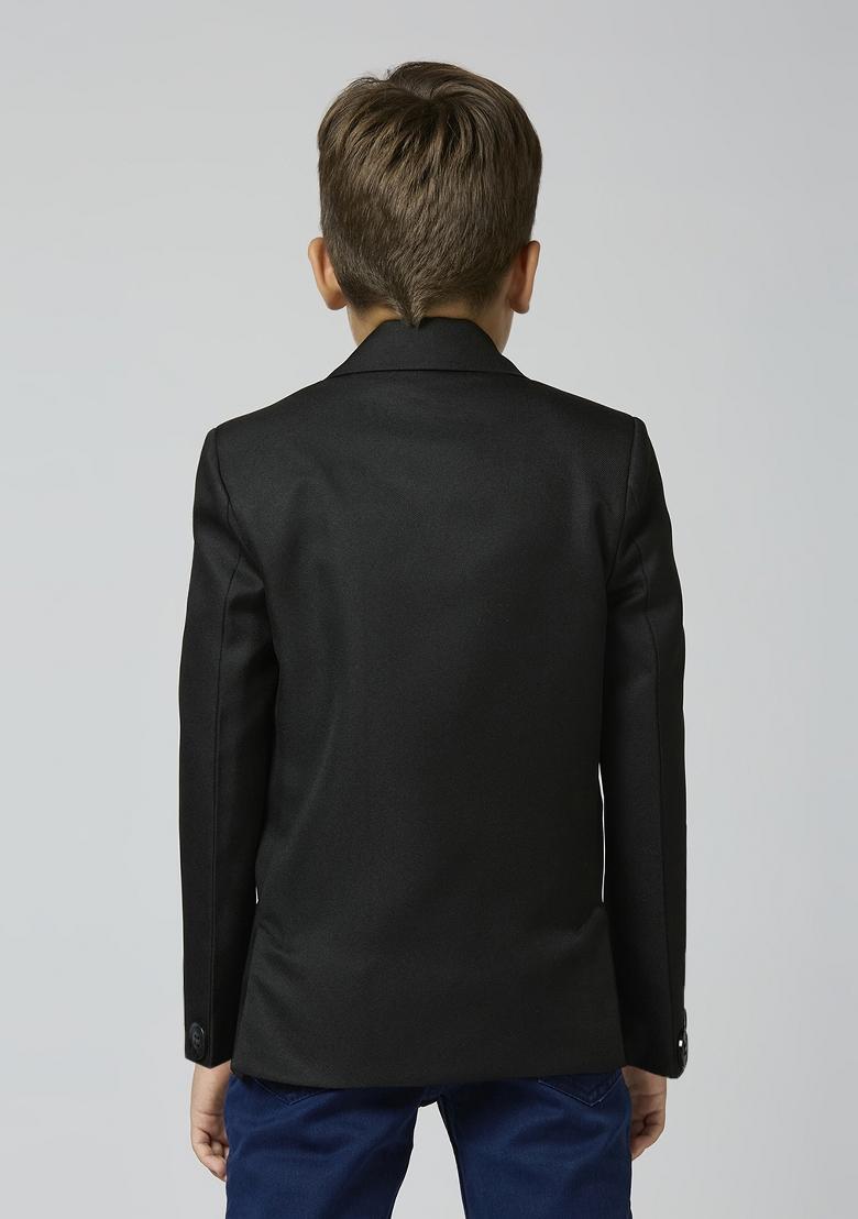 Black Solid Poly Cotton Blazer For Boy