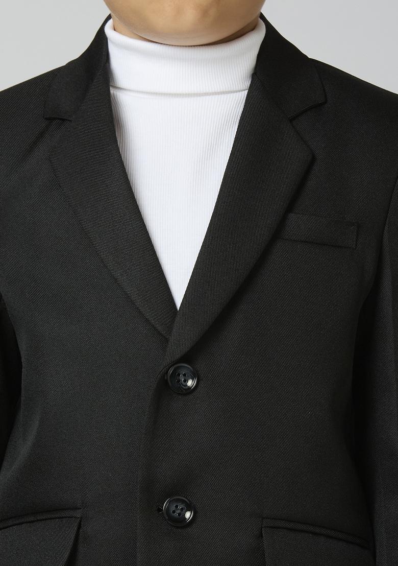 Black Solid Poly Cotton Blazer For Boy