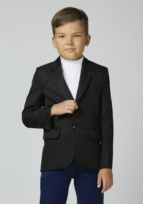 Black Solid Poly Cotton Blazer For Boy