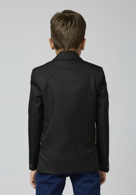 Black Solid Poly Cotton Blazer For Boy