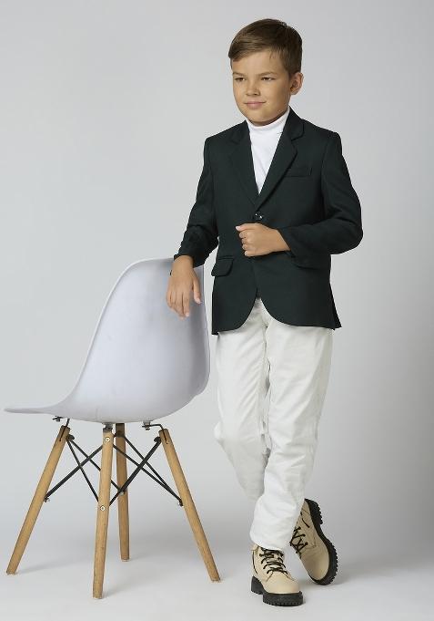 Bottle Green Solid Poly Cotton Blazer For Boy