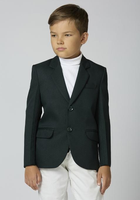 Bottle Green Solid Poly Cotton Blazer For Boy