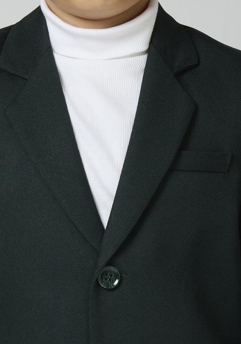 Bottle Green Solid Poly Cotton Blazer For Boy