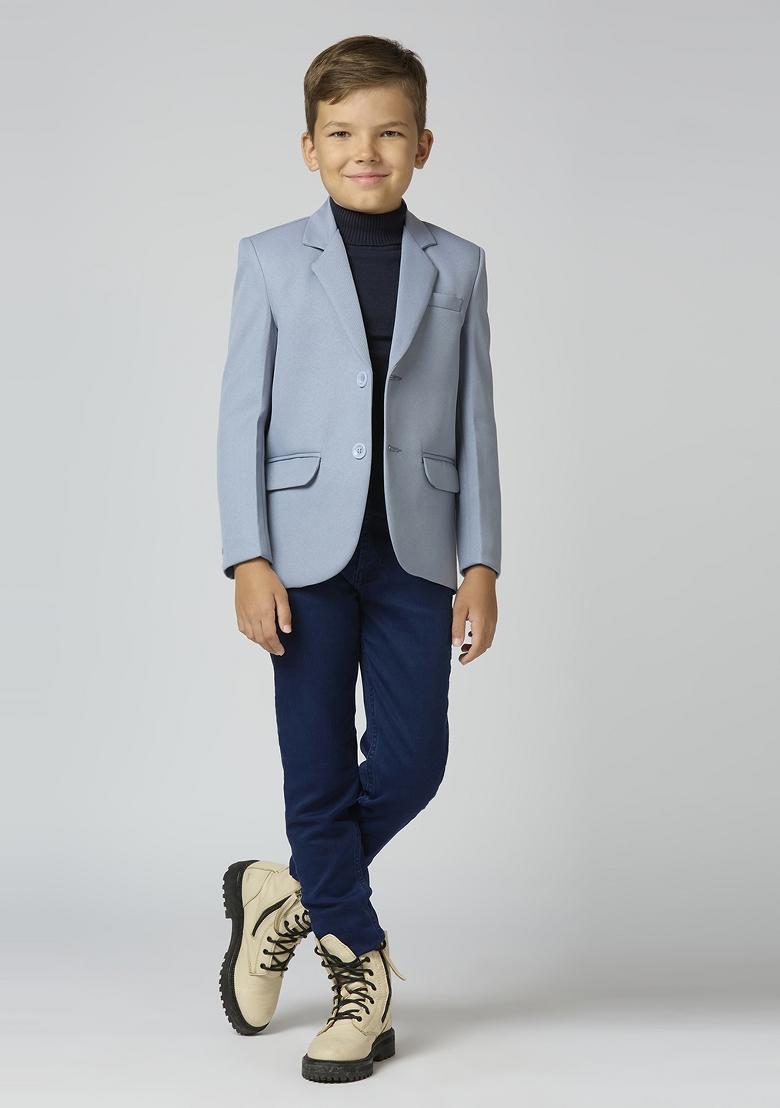 Grey Solid Poly Cotton Blazer For Boy