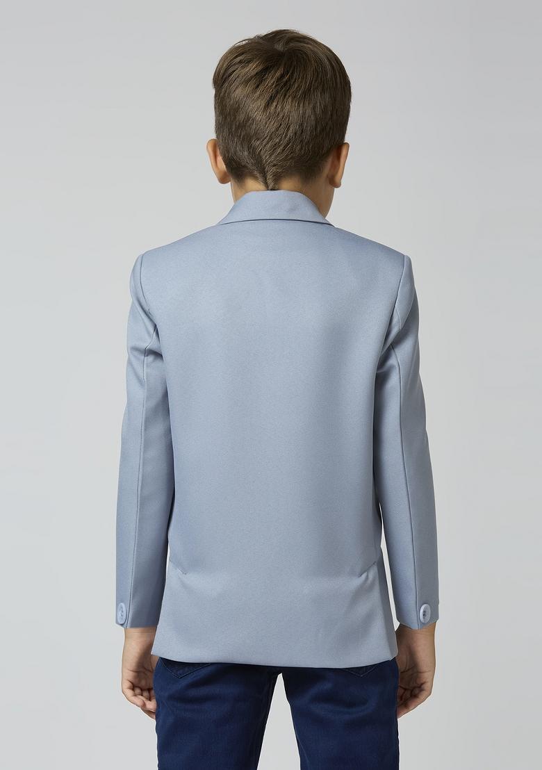 Grey Solid Poly Cotton Blazer For Boy