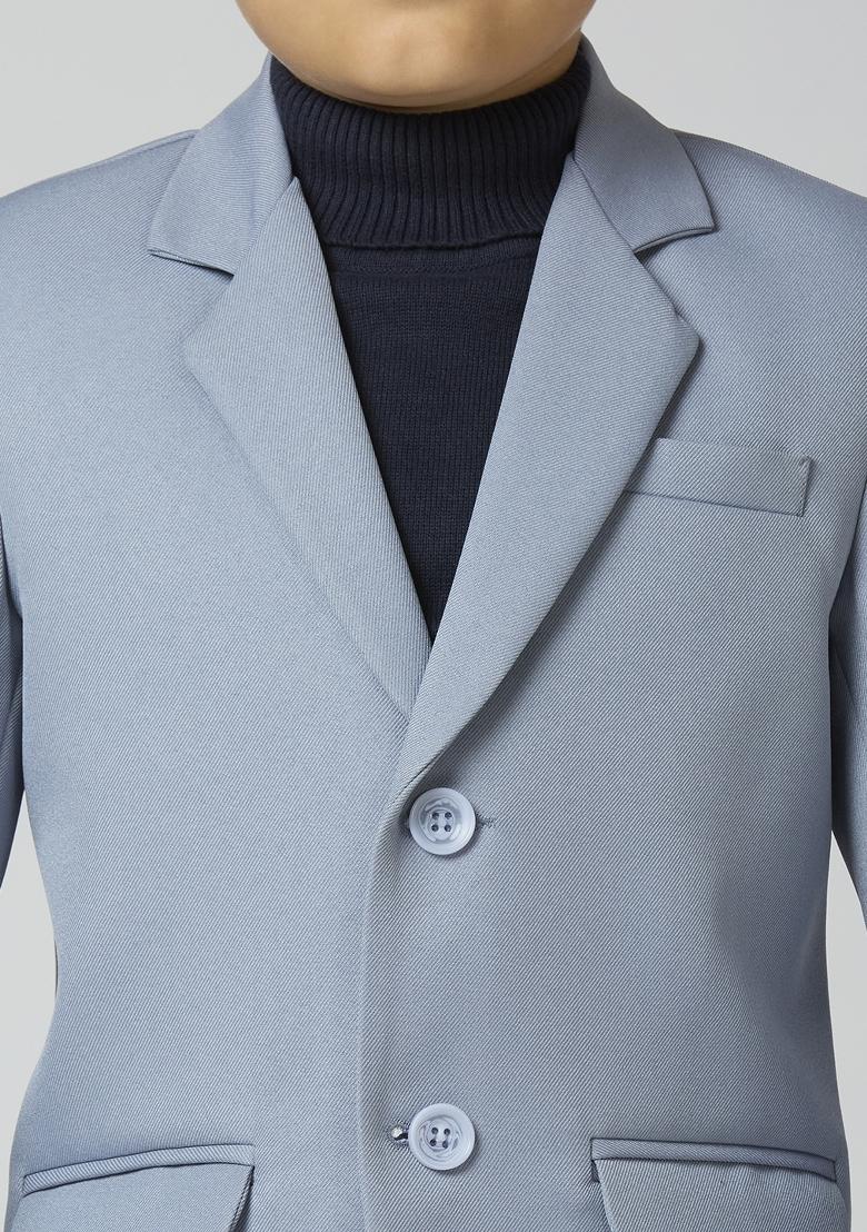 Grey Solid Poly Cotton Blazer For Boy
