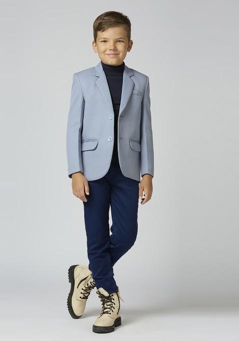 Grey Solid Poly Cotton Blazer For Boy