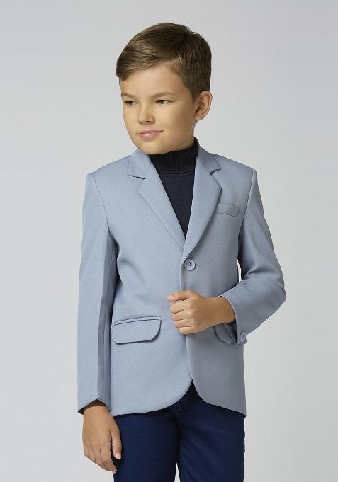 Grey Solid Poly Cotton Blazer For Boy