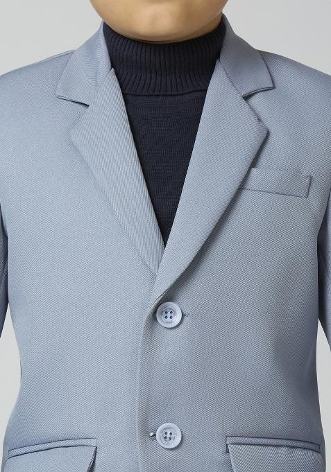 Grey Solid Poly Cotton Blazer For Boy