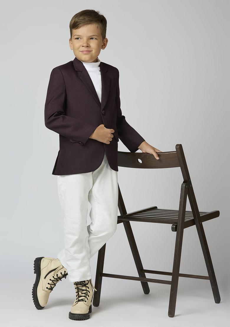 Maroon Solid Poly Cotton Blazer For Boy