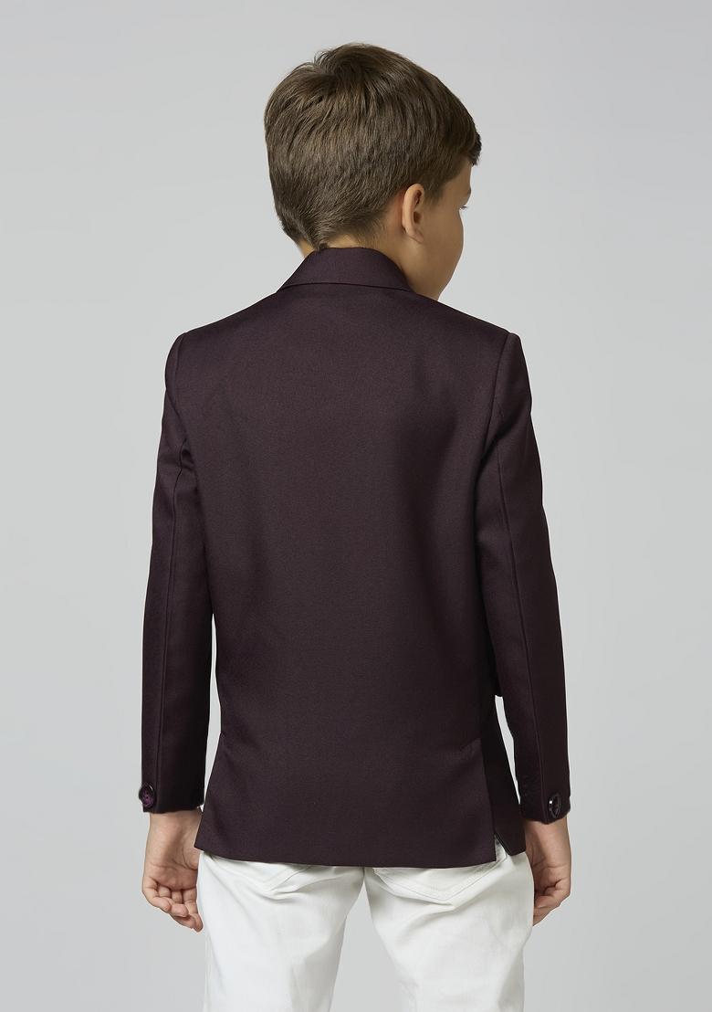 Maroon Solid Poly Cotton Blazer For Boy
