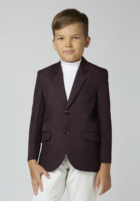 Maroon Solid Poly Cotton Blazer For Boy