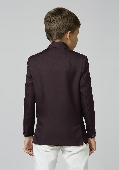 Maroon Solid Poly Cotton Blazer For Boy