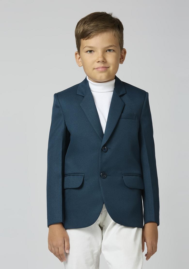 Peacock Green Solid Poly Cotton Blazer For Boy