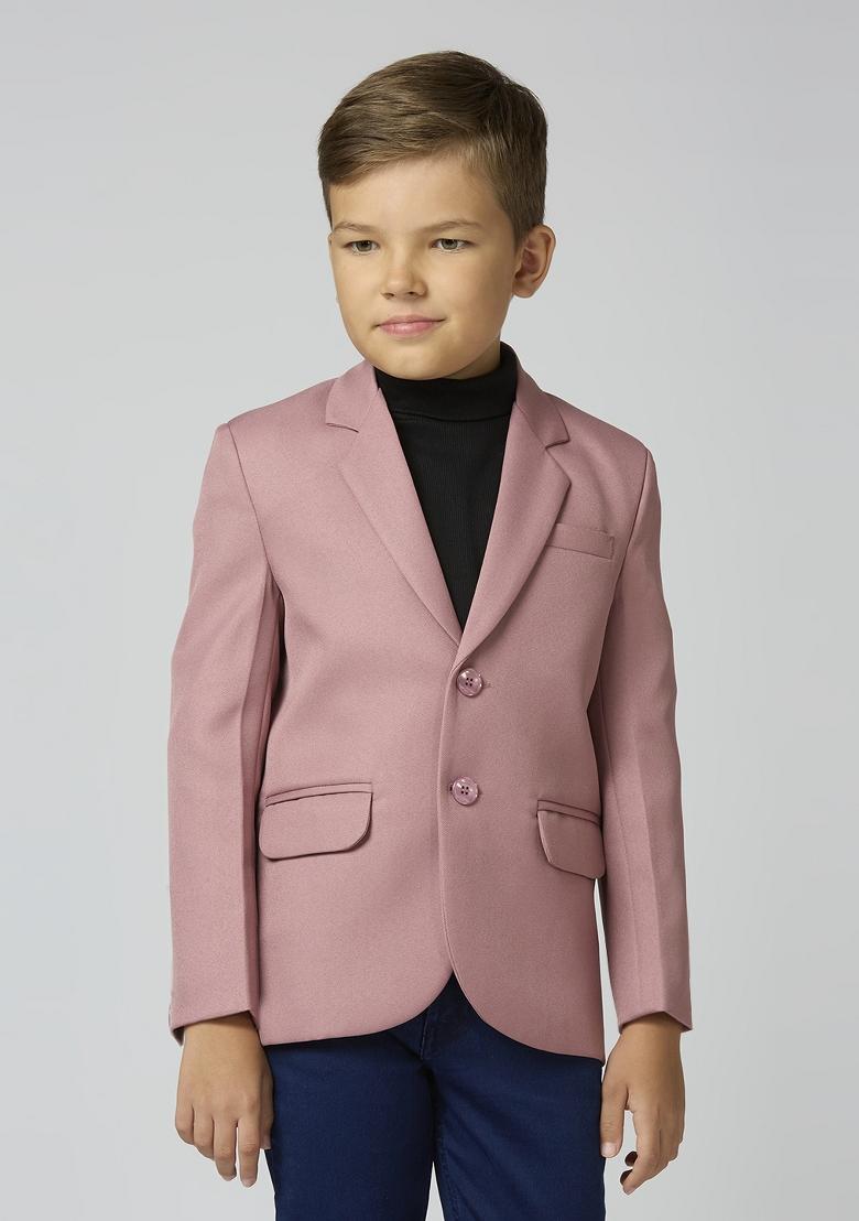 Peach Solid Poly Cotton Blazer For Boy