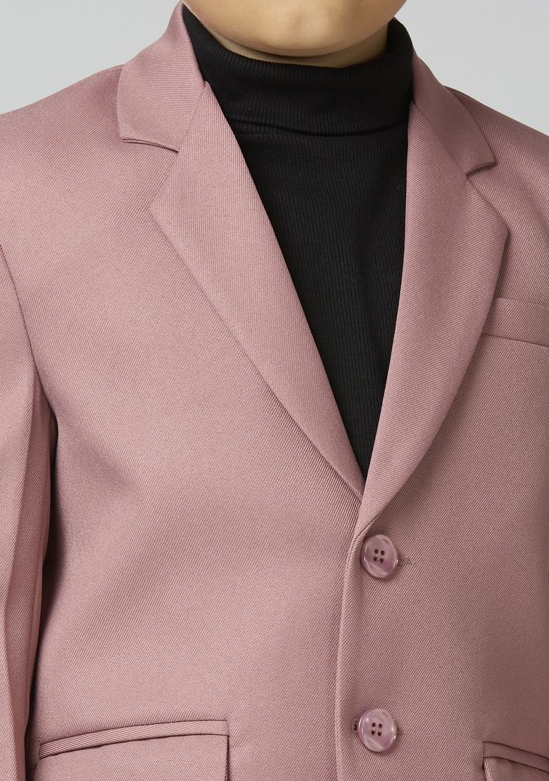 Peach Solid Poly Cotton Blazer For Boy