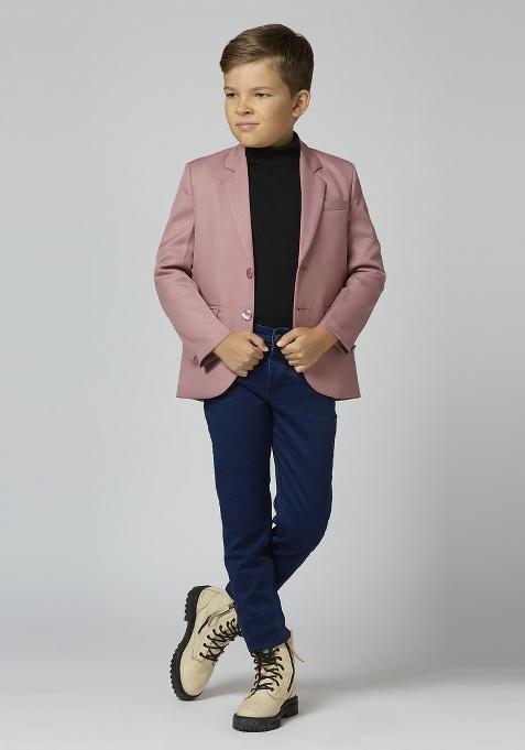 Peach Solid Poly Cotton Blazer For Boy