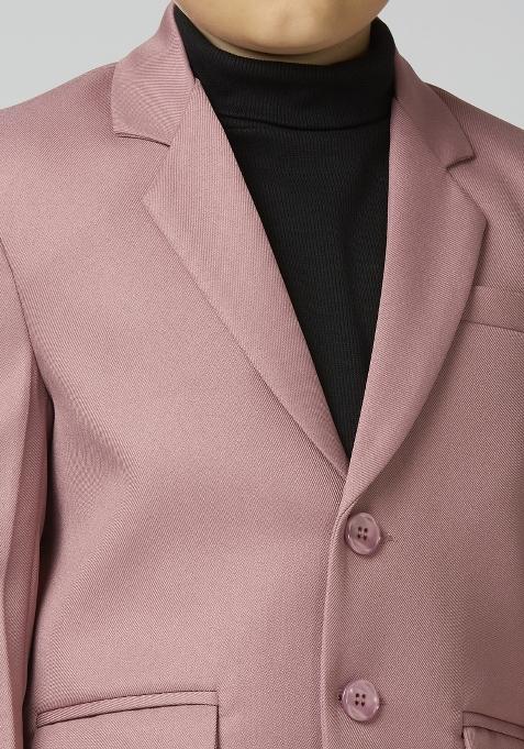 Peach Solid Poly Cotton Blazer For Boy