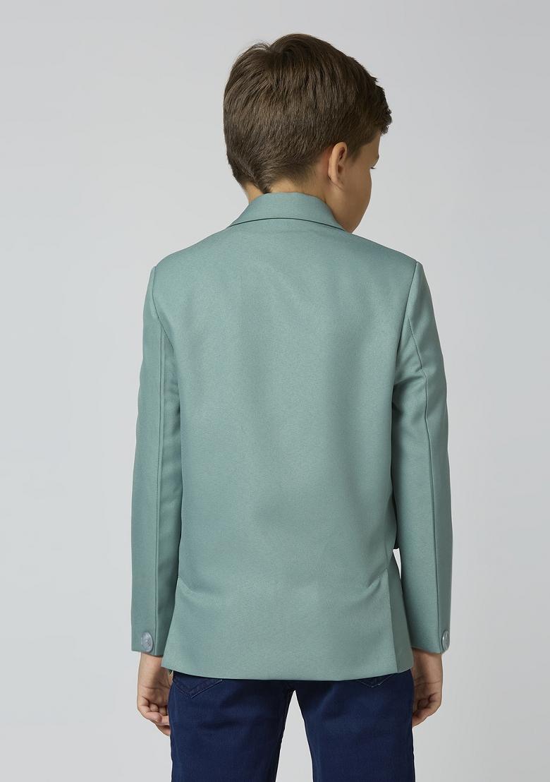 Sea Green Solid Poly Cotton Blazer For Boy