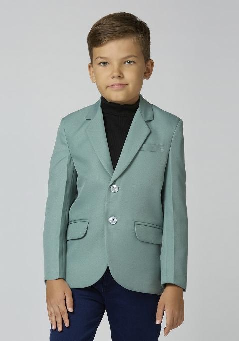 Sea Green Solid Poly Cotton Blazer For Boy