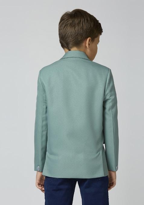 Sea Green Solid Poly Cotton Blazer For Boy