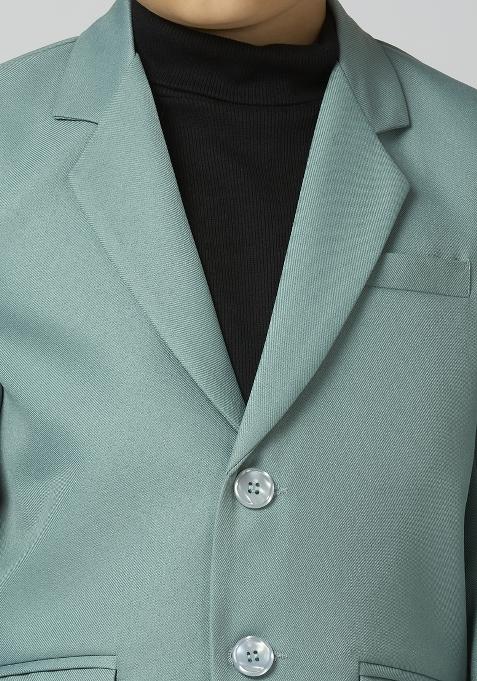 Sea Green Solid Poly Cotton Blazer For Boy