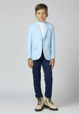Sky Blue Solid Poly Cotton Blazer For Boy