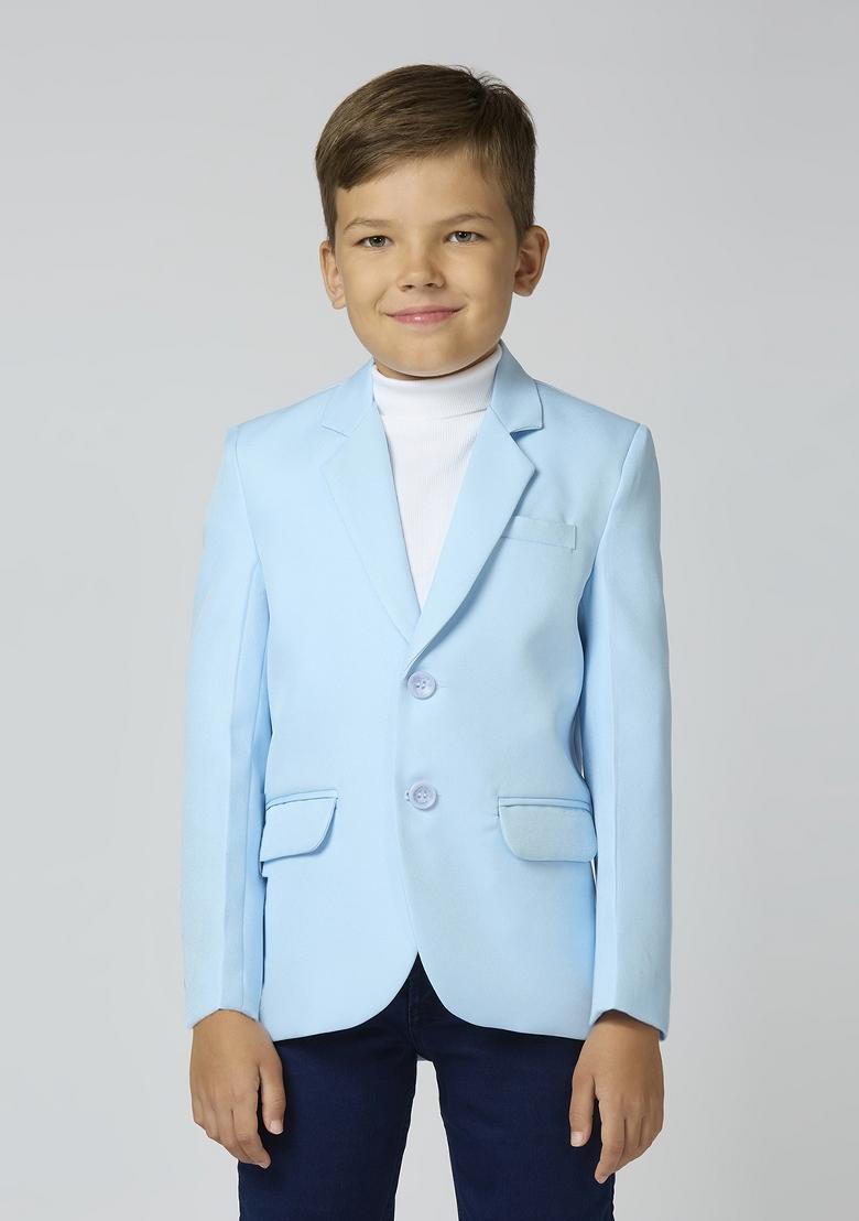 Sky Blue Solid Poly Cotton Blazer For Boy