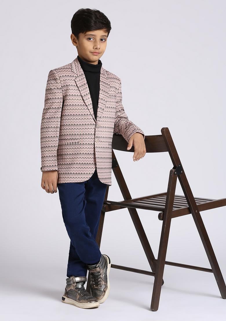 Light Purple Textured Poly Cotton Blazer For Boy