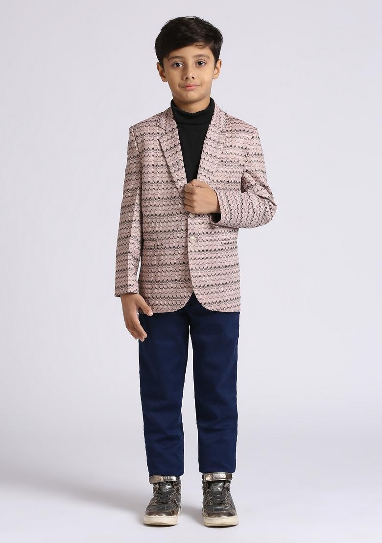 Light Purple Textured Poly Cotton Blazer For Boy