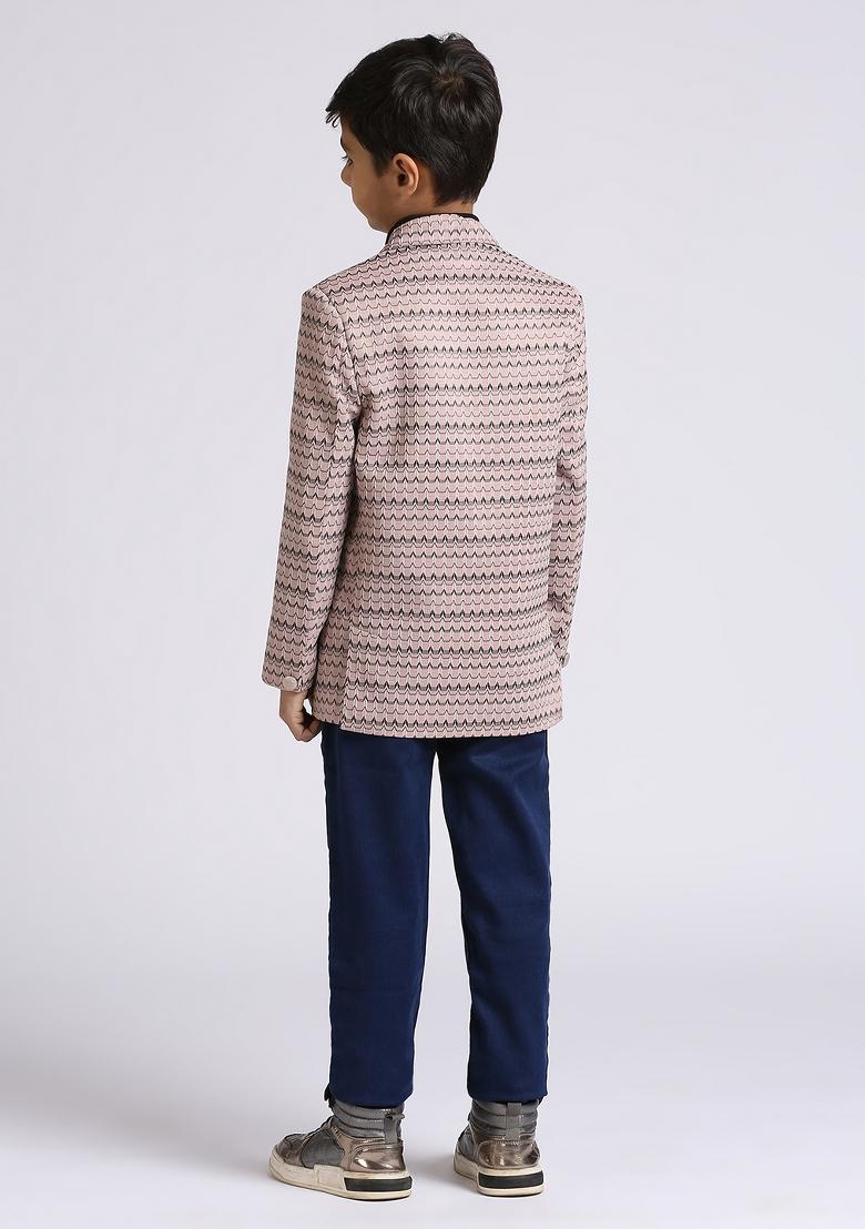 Light Purple Textured Poly Cotton Blazer For Boy