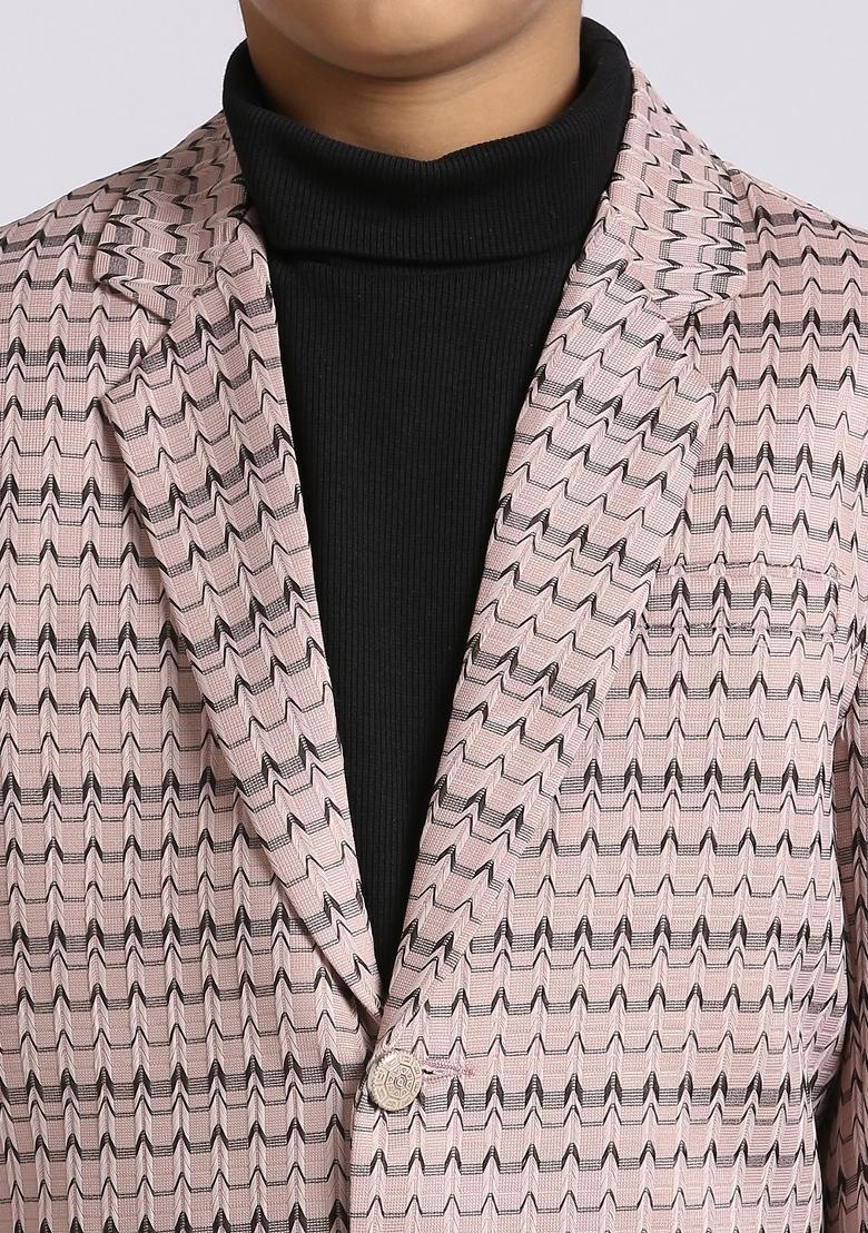Light Purple Textured Poly Cotton Blazer For Boy