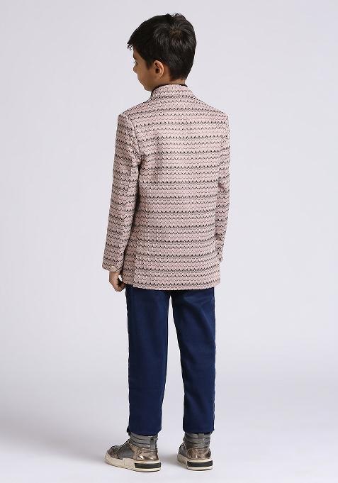 Light Purple Textured Poly Cotton Blazer For Boy