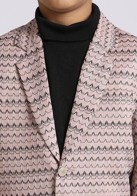 Light Purple Textured Poly Cotton Blazer For Boy