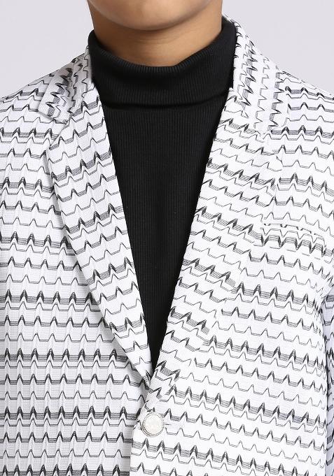 White Textured Poly Cotton Blazer For Boy