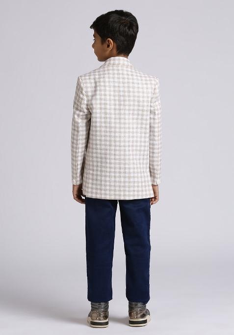 Fawn Orange Checked Linen Blazer For Boy