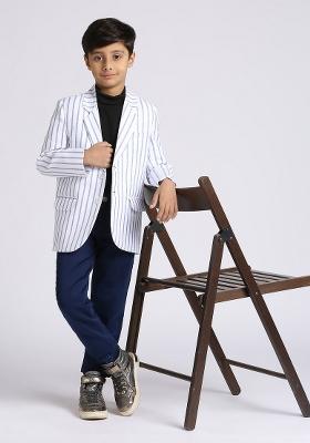 Blue Striped Linen Blazer For Boy
