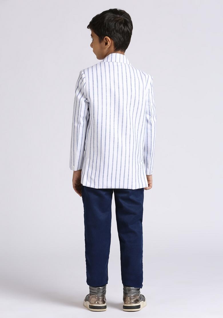 Blue Striped Linen Blazer For Boy