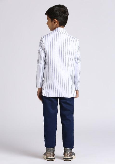 Blue Striped Linen Blazer For Boy