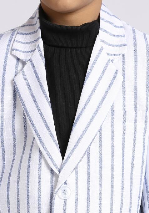 Blue Striped Linen Blazer For Boy