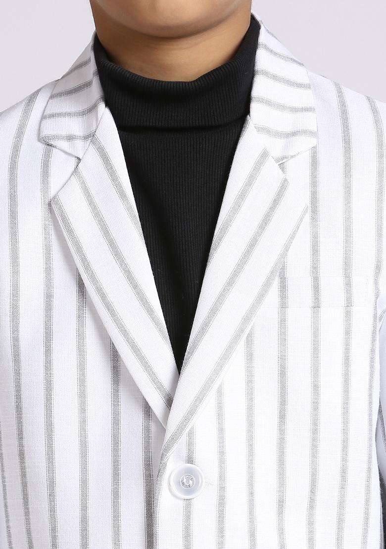 White Striped Linen Blazer For Boy