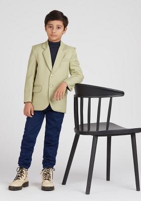 Pista Green Solid Poly Cotton Blazer For Boy