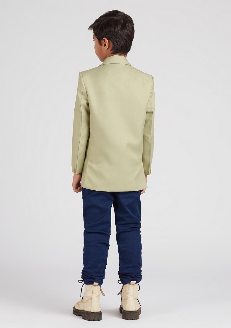 Pista Green Solid Poly Cotton Blazer For Boy