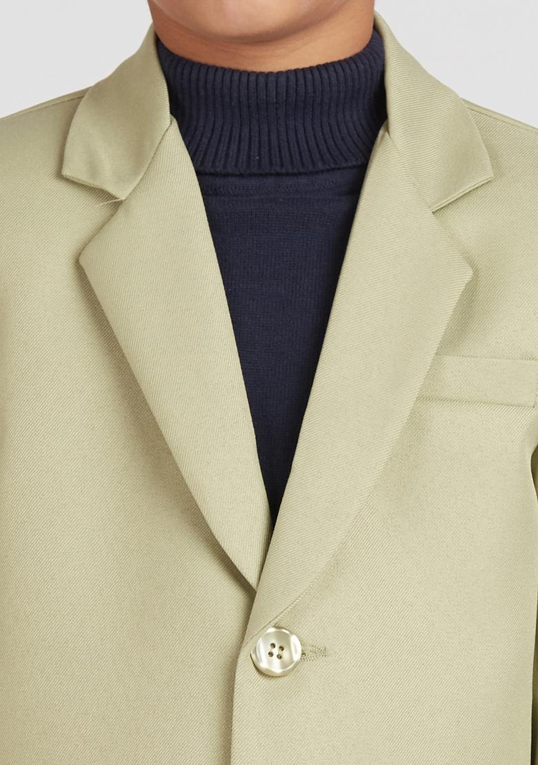 Pista Green Solid Poly Cotton Blazer For Boy